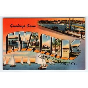 Large Letter Vintage Greetings from Hyannis Cape Cod Massachusetts Linen